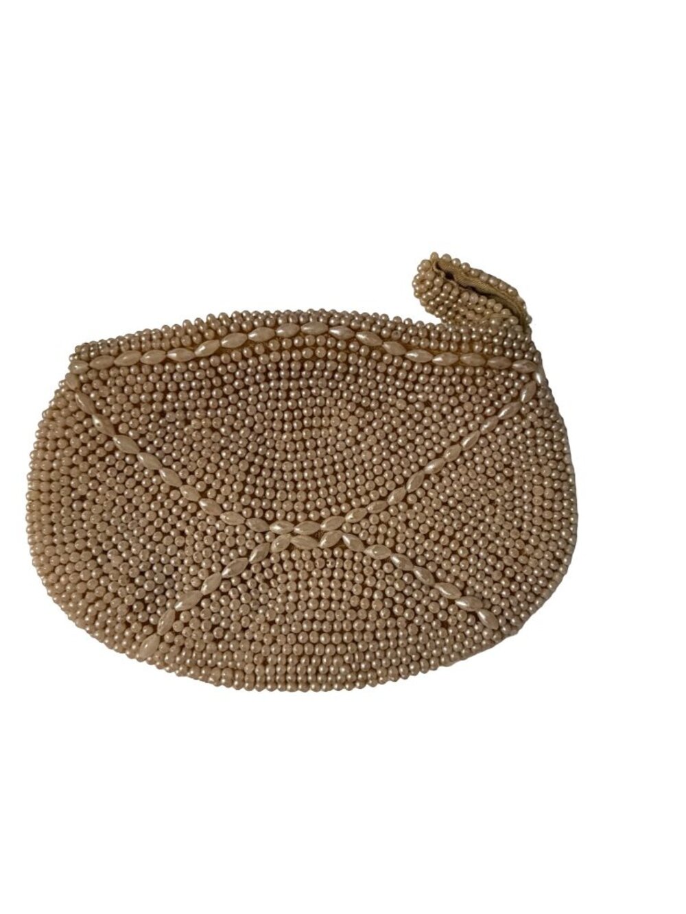 Vintage Beaded Coin Purse Cream Faux Pearl Zipper Pouch Evening Bag
